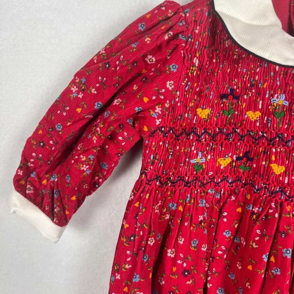 Vintage Carriage Boutiques Smocked Bubble Romper 3M Red Floral Peter Pan Baby
